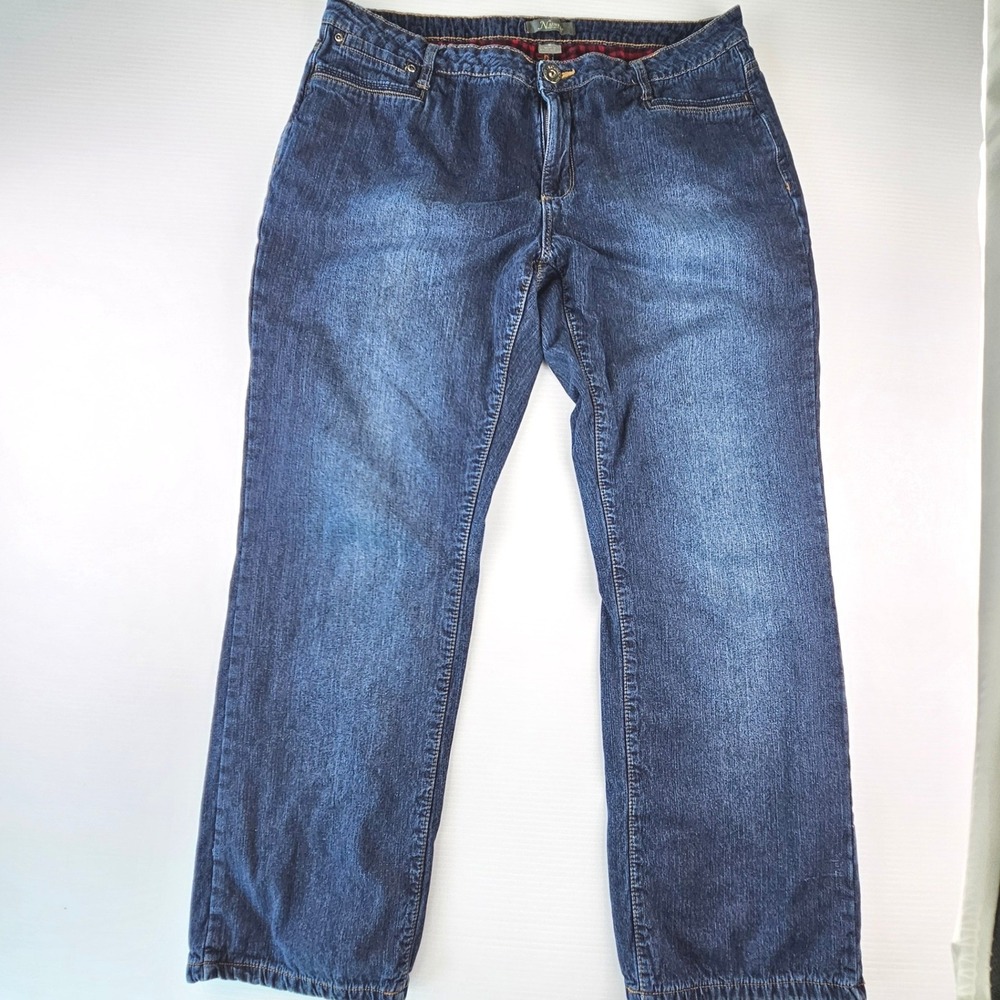Natural Reflections Flannel Lined Jeans Blue Denim Plaid Size 16 Straight Leg